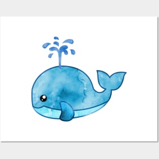 Watercolor Blue Whale Posters and Art